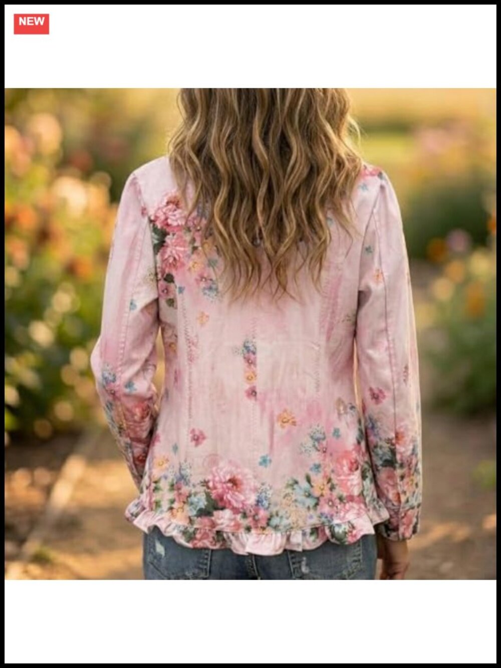 Floral Ruffle Trim Lightweight Button Jacket Blazer - Picture 2 of 6